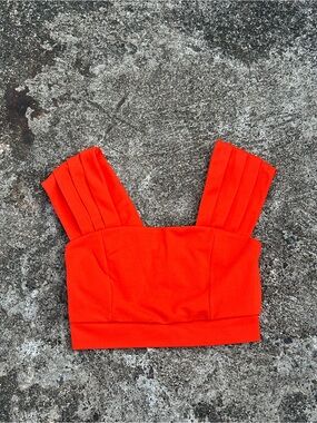 Nylon Apparel Bright Orange Pleated-Strap Crop Top